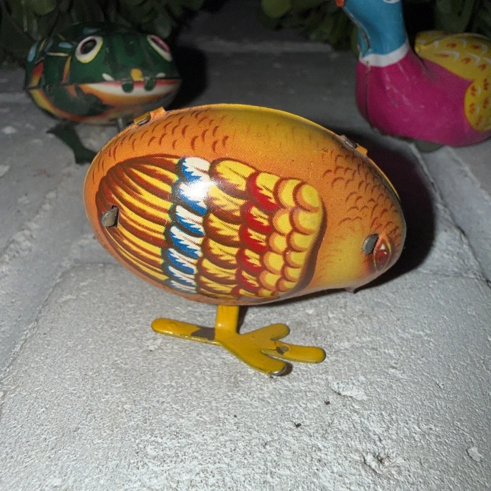 Early Chinese Tinplate Clockwork/Wind-Up Swimming Duck‎ Green Frog Yellow Chick